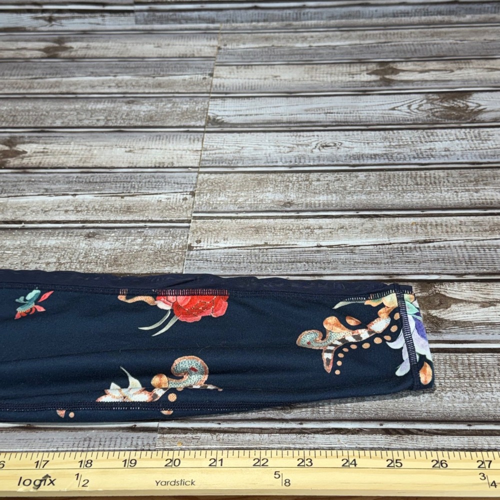 Athleta Floral Mesh Panel High Rise Leggings Navy Blue Womens Size Medium - Picture 6 of 8